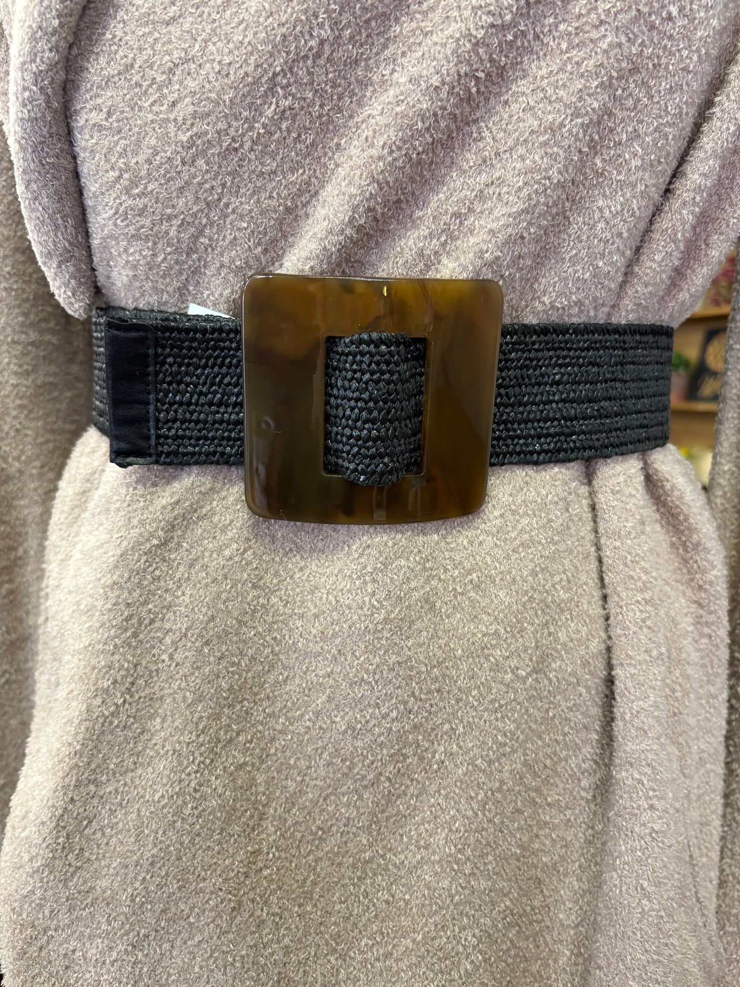 Black Straw Belt Square Buckle
