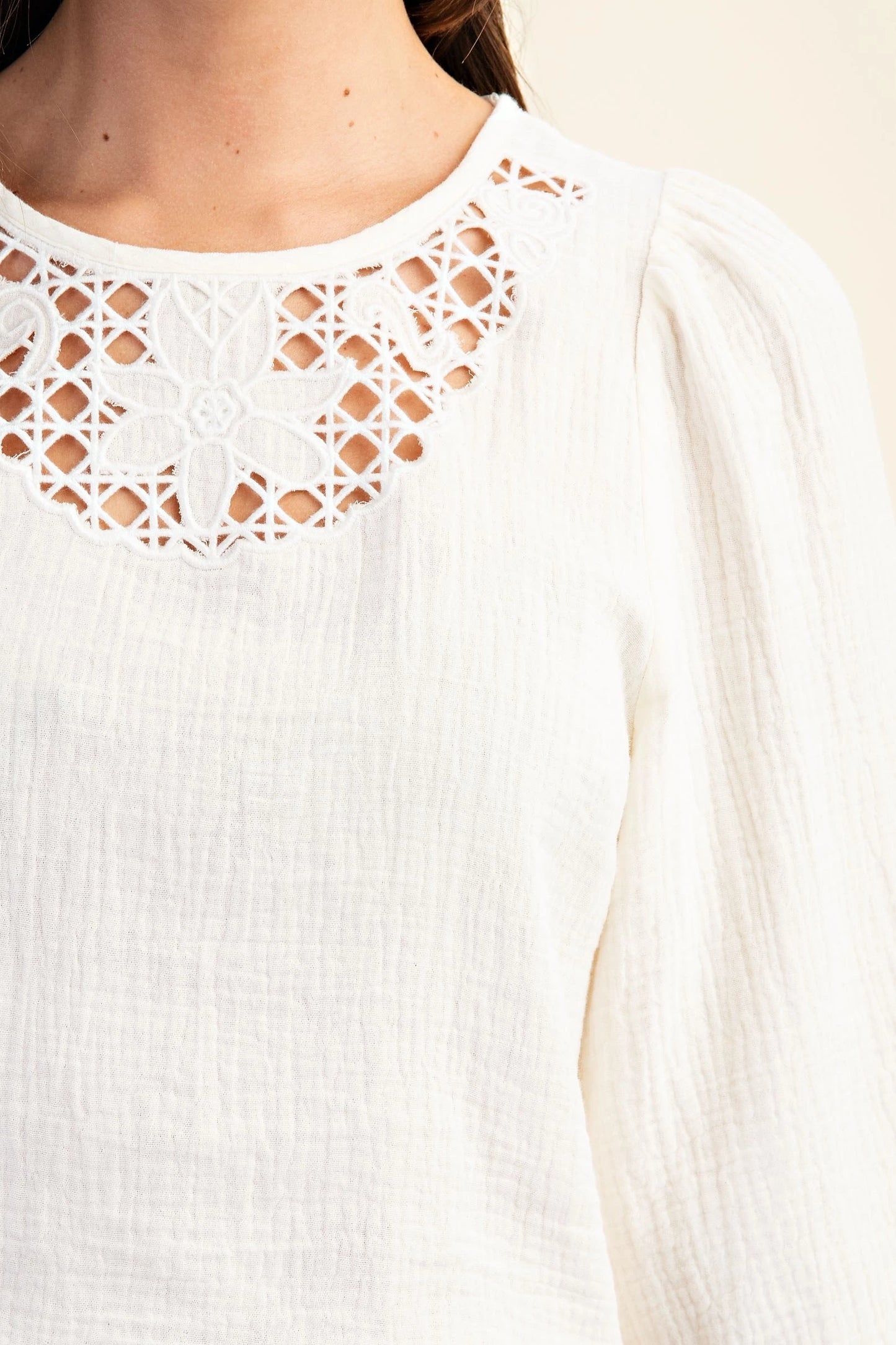 Embroidered Cutout Bell Sleeve Crop top with Back Tie