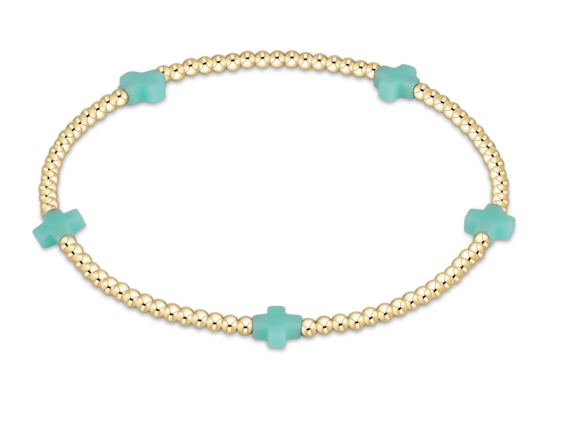 Signature Cross Small Gold Pattern 2MM Bead Bracelet - Mint