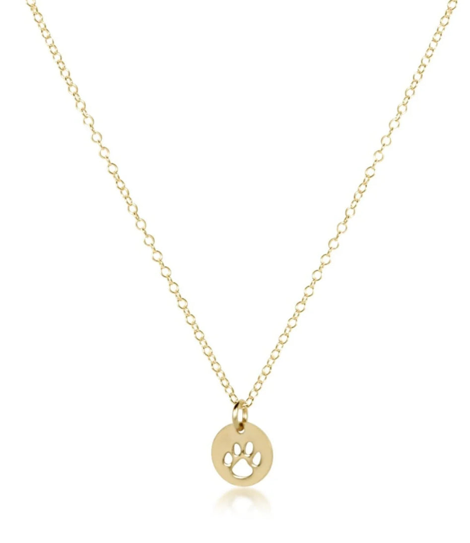 16" necklace gold - paw print small gold disc