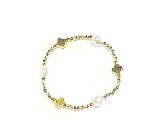 Signature Cross Admire Pearl Pattern 3mm Gold Bracelet