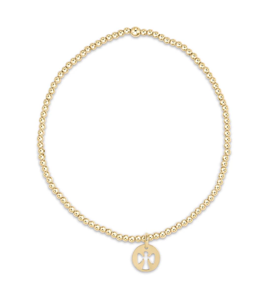 Classic Gold 2mm Bead Bracelet- Guardian Angel Small Gold Disc