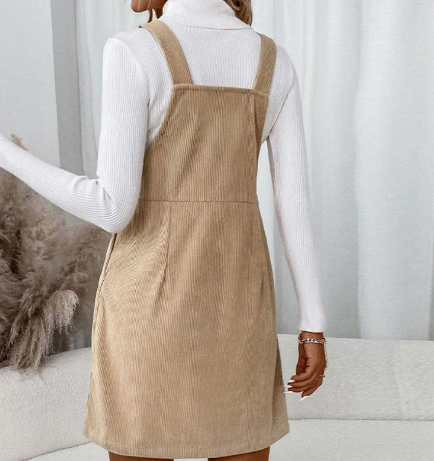 Corduroy Overall Dress with Pocket