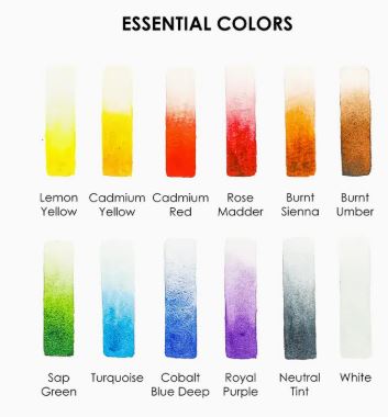 Watercolor Pocket Set Of 12 With Brush - Essential Colors
