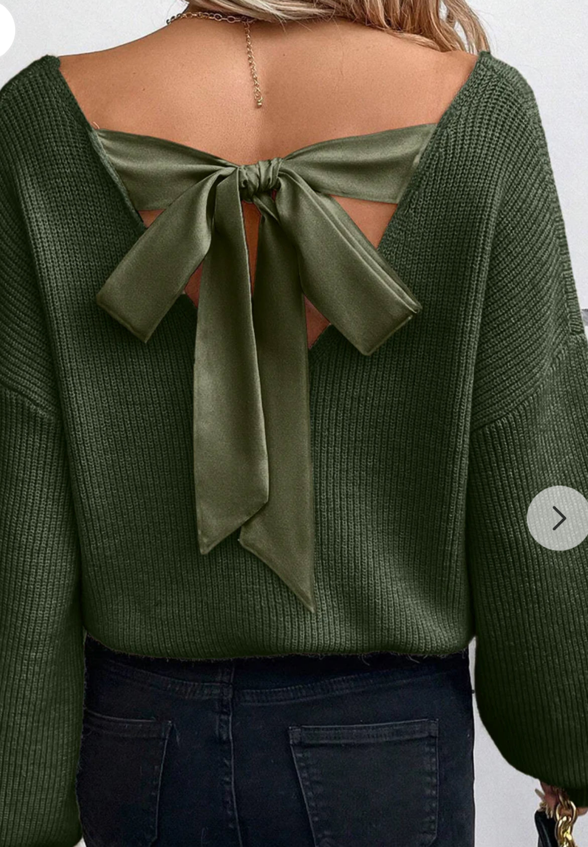 Lantern Sleeve V Neck Knot Back Sweater