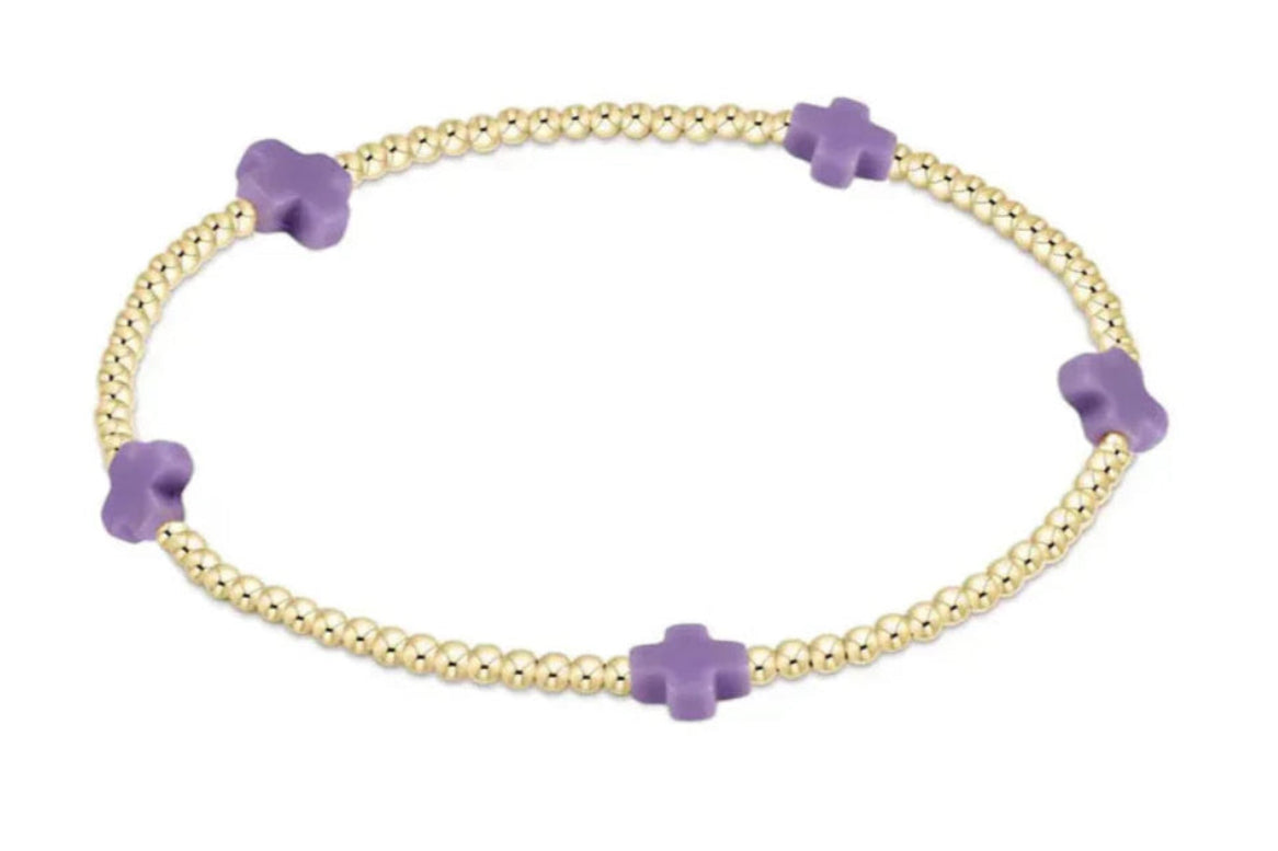Signature Cross Small Gold Pattern 2MM Bead Bracelet -Purple