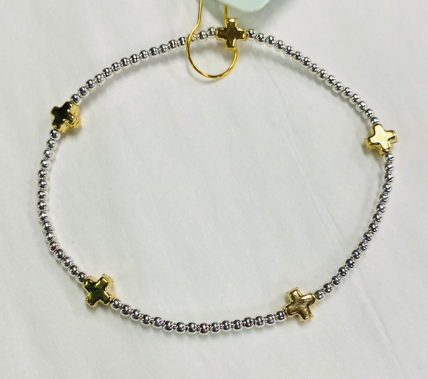 Signature Cross Small Gold Pattern 2mm Bead Bracelet