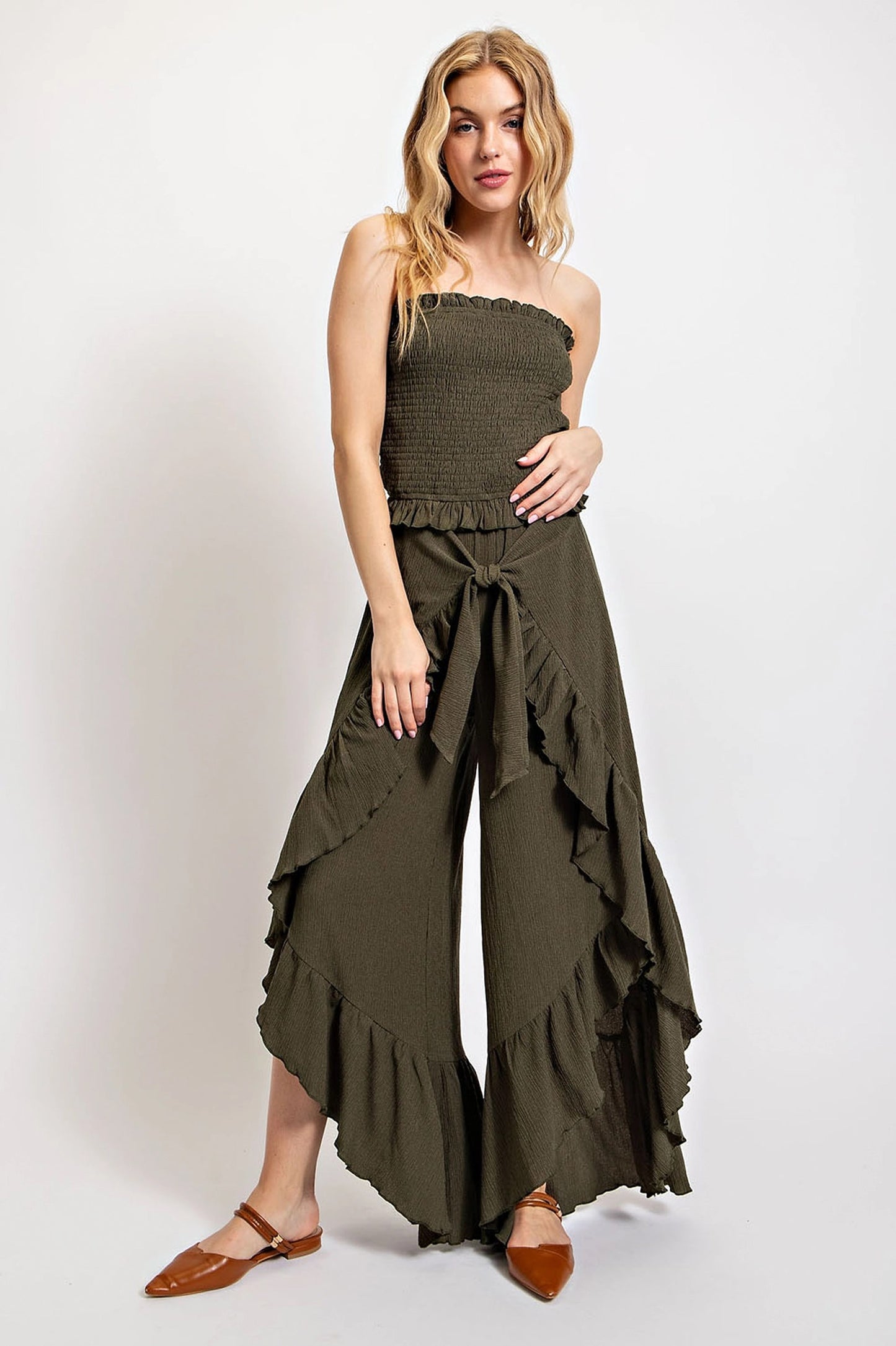Smocked Ruffle Trim Tube Top*