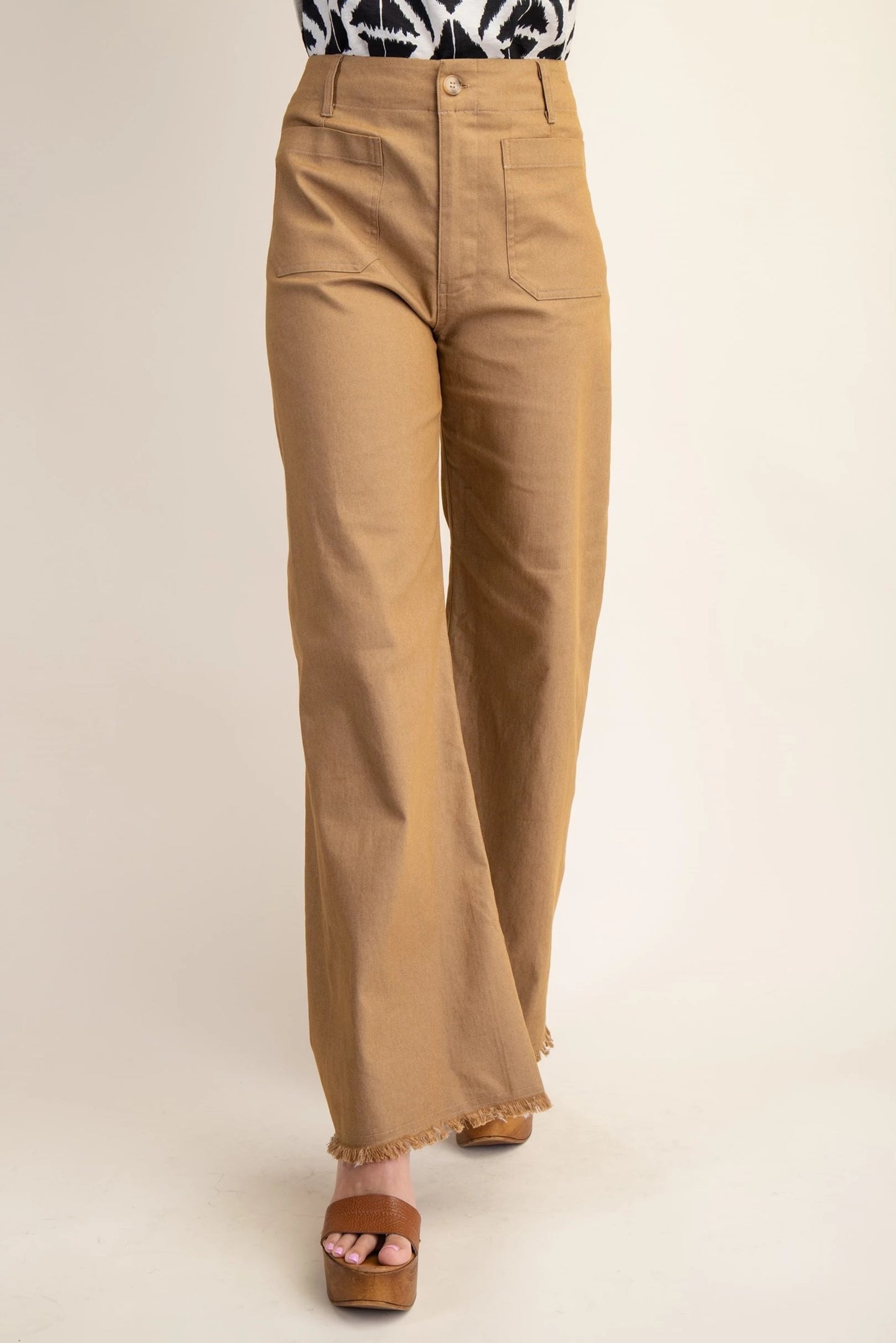 High Waisted Flared Pants with Frayed Hem*