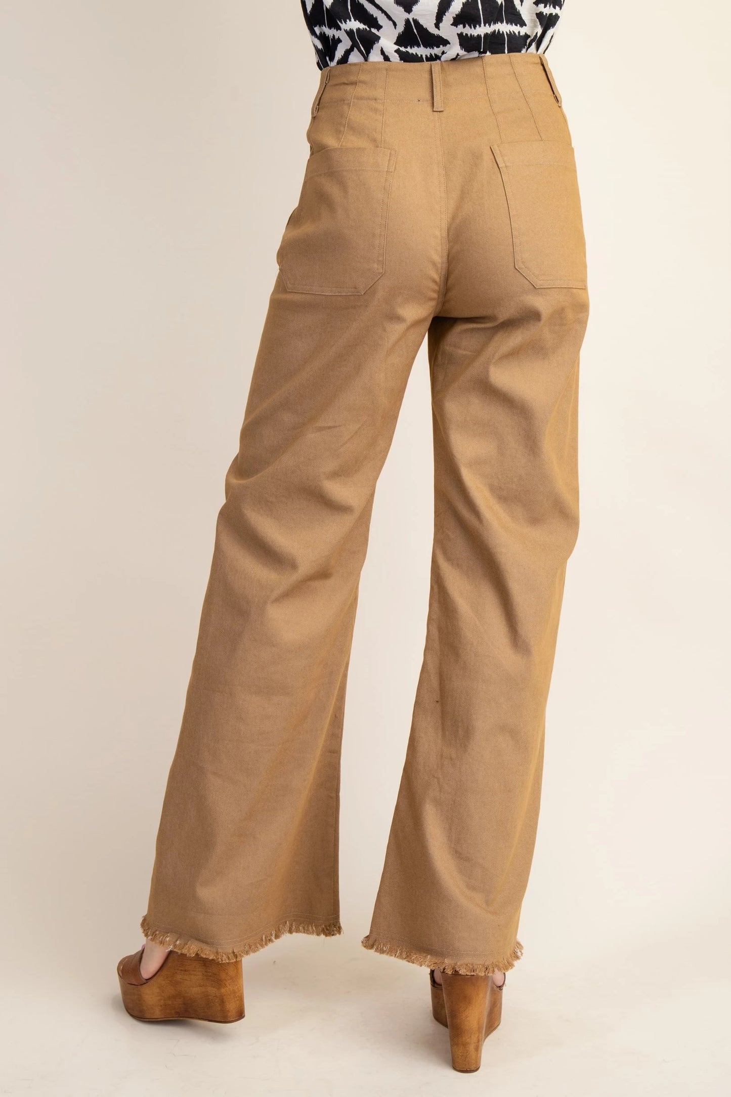 High Waisted Flared Pants with Frayed Hem*