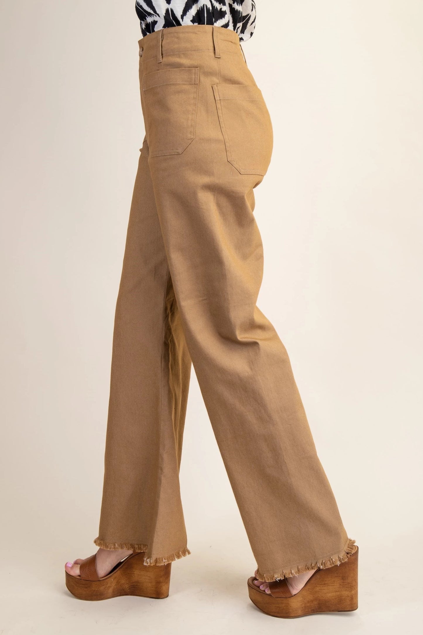High Waisted Flared Pants with Frayed Hem*