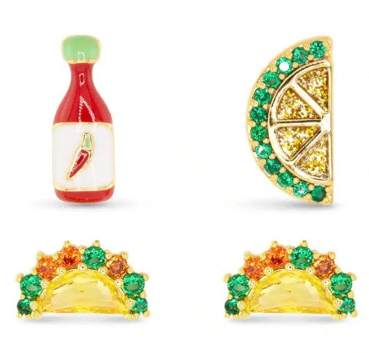 Gold CZ Taco Duo Earrings