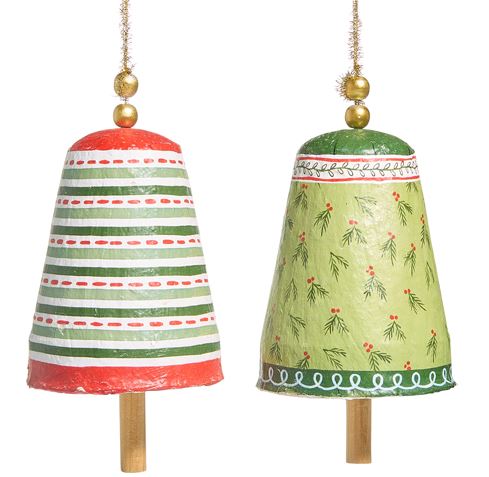 10" Pattern Christmas Paper Mache Bell Ornament