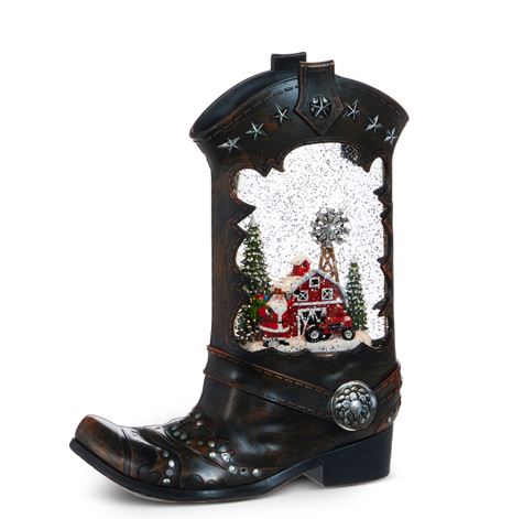 9"Santa and Dog in Lighted Water Boot