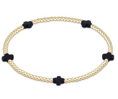 Signature Cross Small Gold Pattern 2MM Bead Bracelet -Charcoal