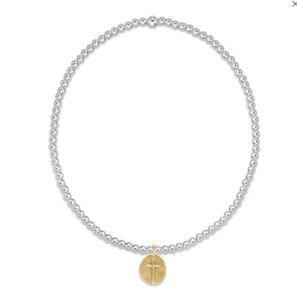 Classic Sterling Mixed Metal 2mm Beaded Bracelet Inspire Small Gold Charm