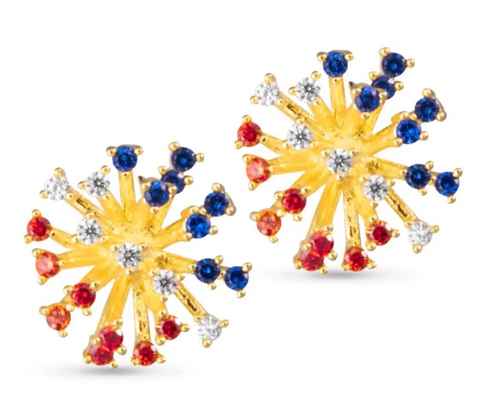Gold Red White Blue Crystal Fireworks Stud Earrings | 4th of July Jewelry