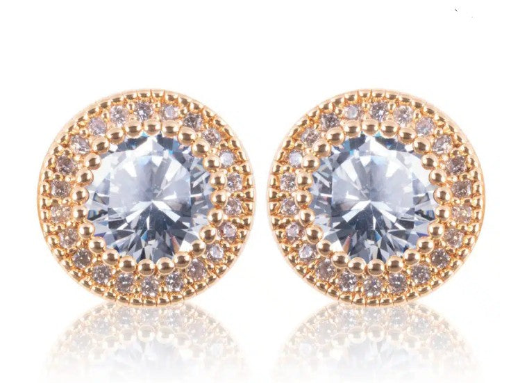 Ice Blu Round Halo Stud Earrings – Gold