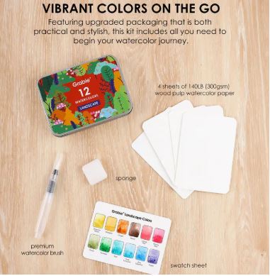 Watercolor Pocket Set Of 12 With Brush - Landscape Colors