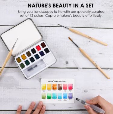 Watercolor Pocket Set Of 12 With Brush - Landscape Colors