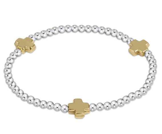 Signature Cross Small Gold Pattern 2mm Bead Bracelet