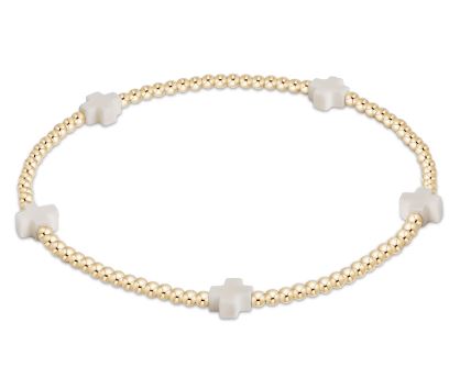Signature Cross Small Gold Pattern 2MM Bead Bracelet -Off White