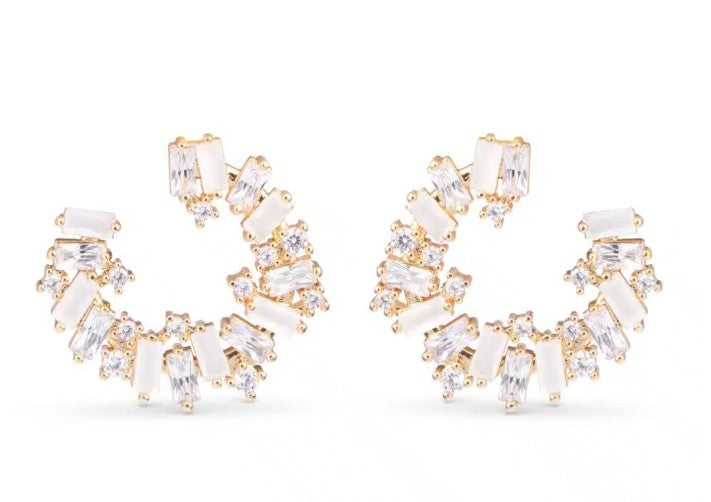 Opaque and Clear CZ Open Circle Earrings – Gold