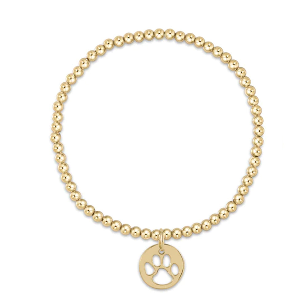 Classic Gold 2mm Bead Bracelet - Paw Print Gold Disc