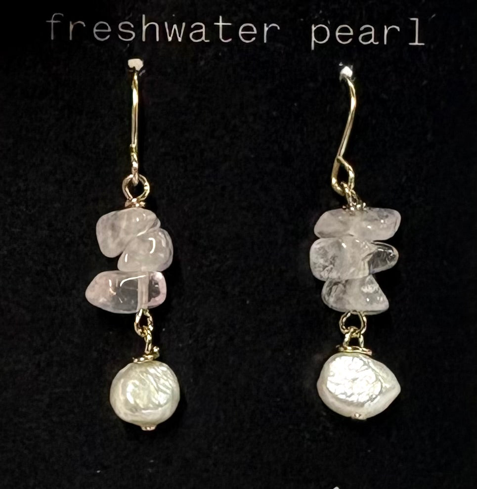 Freshwater Pearl and Pink Ice Earrings