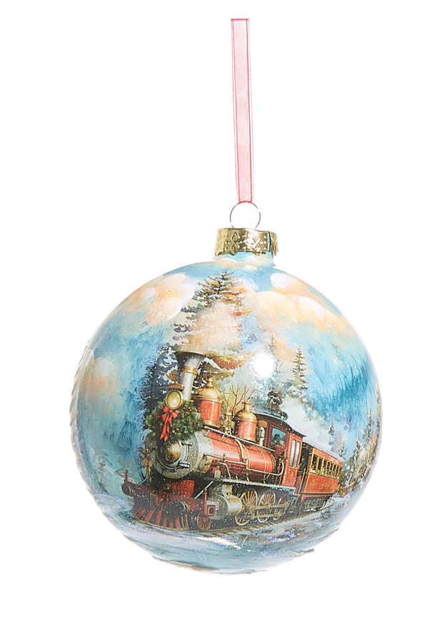5” Holiday Train Ball Ornament