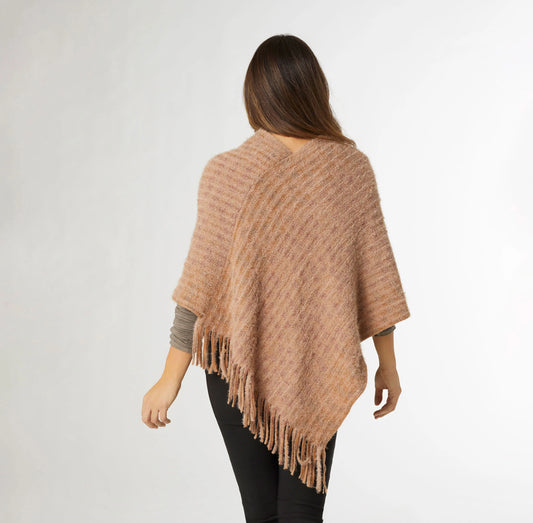 Rylee Striped Poncho with Fringe