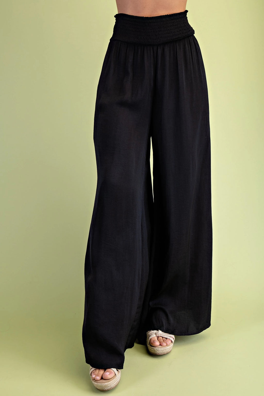 Washed Satin Wide Legged Pants with Waist Smocking