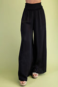 Washed Satin Wide Legged Pants with Waist Smocking
