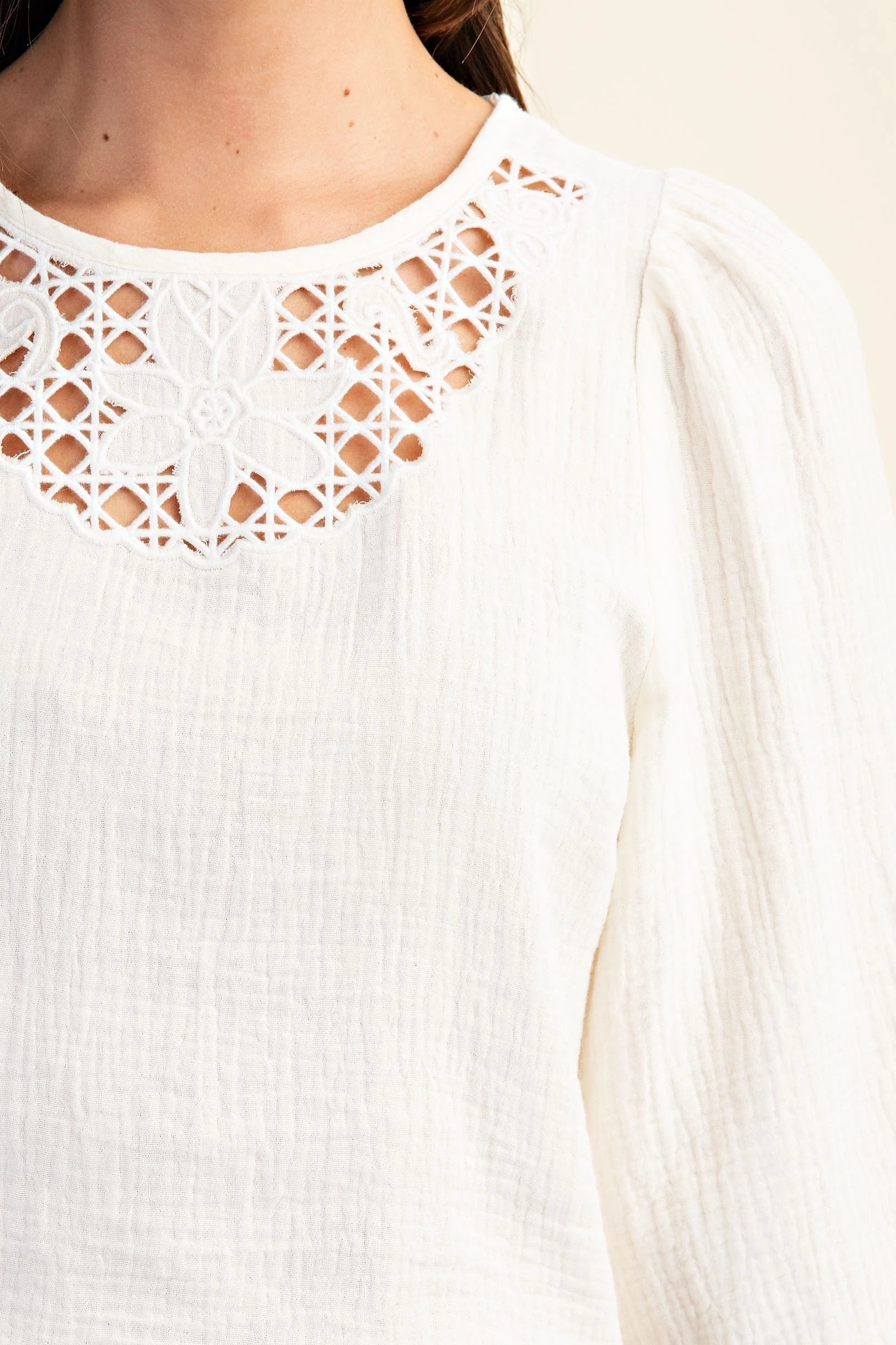 Embroidered Cutout Bell Sleeve Crop top with Back Tie