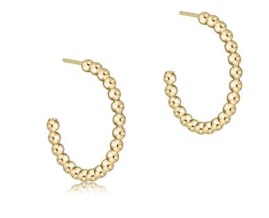 Classic Beaded 1" Post Hoop 2mm Gold