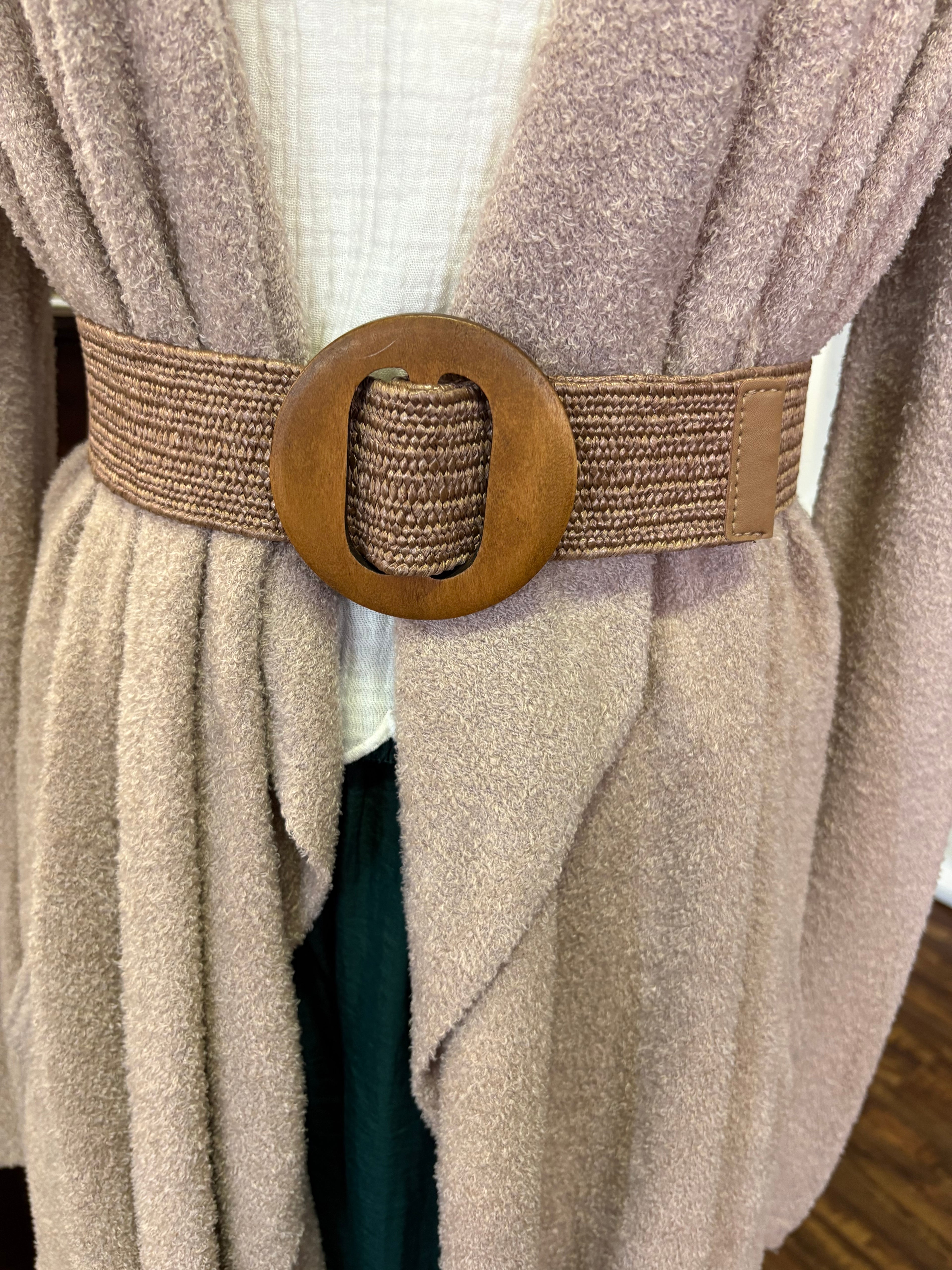 Wooden Circle Buckle Straw Belt