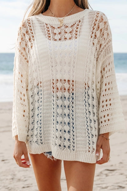 Hollow Out Knit Bracelet Sleeve Drop Shoulder Sweater