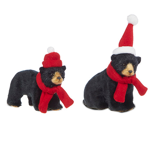Black Bear with Scarf and Hat