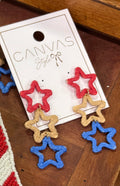 Triple Drop Raffia Star Earrings