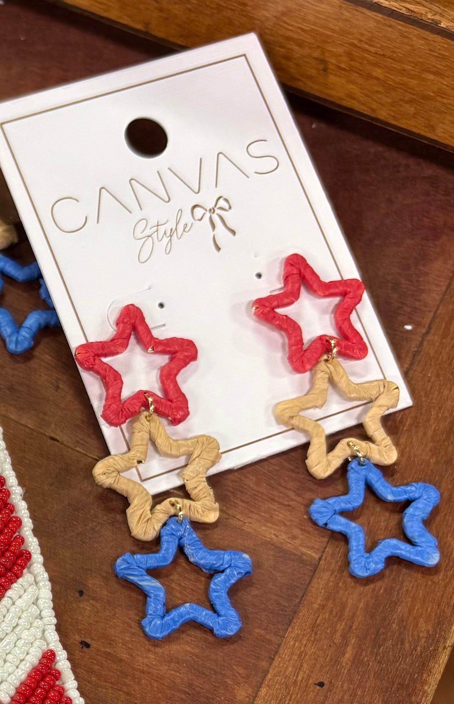 Triple Drop Raffia Star Earrings