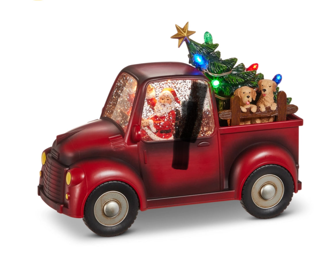 9"Santa and Dog in Lighted Water Truck