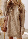 Parchment Cable Knit Drop Shoulder Loose Fit Sweater Dress
