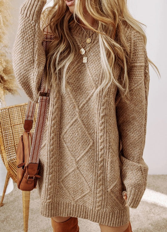 Parchment Cable Knit Drop Shoulder Loose Fit Sweater Dress