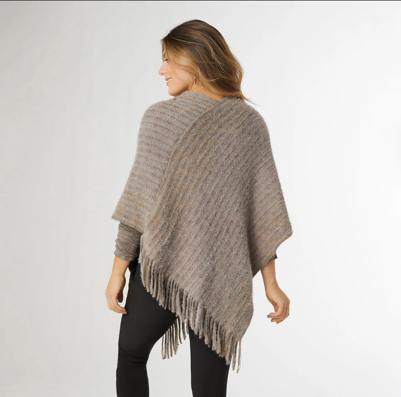 Rylee Striped Poncho with Fringe