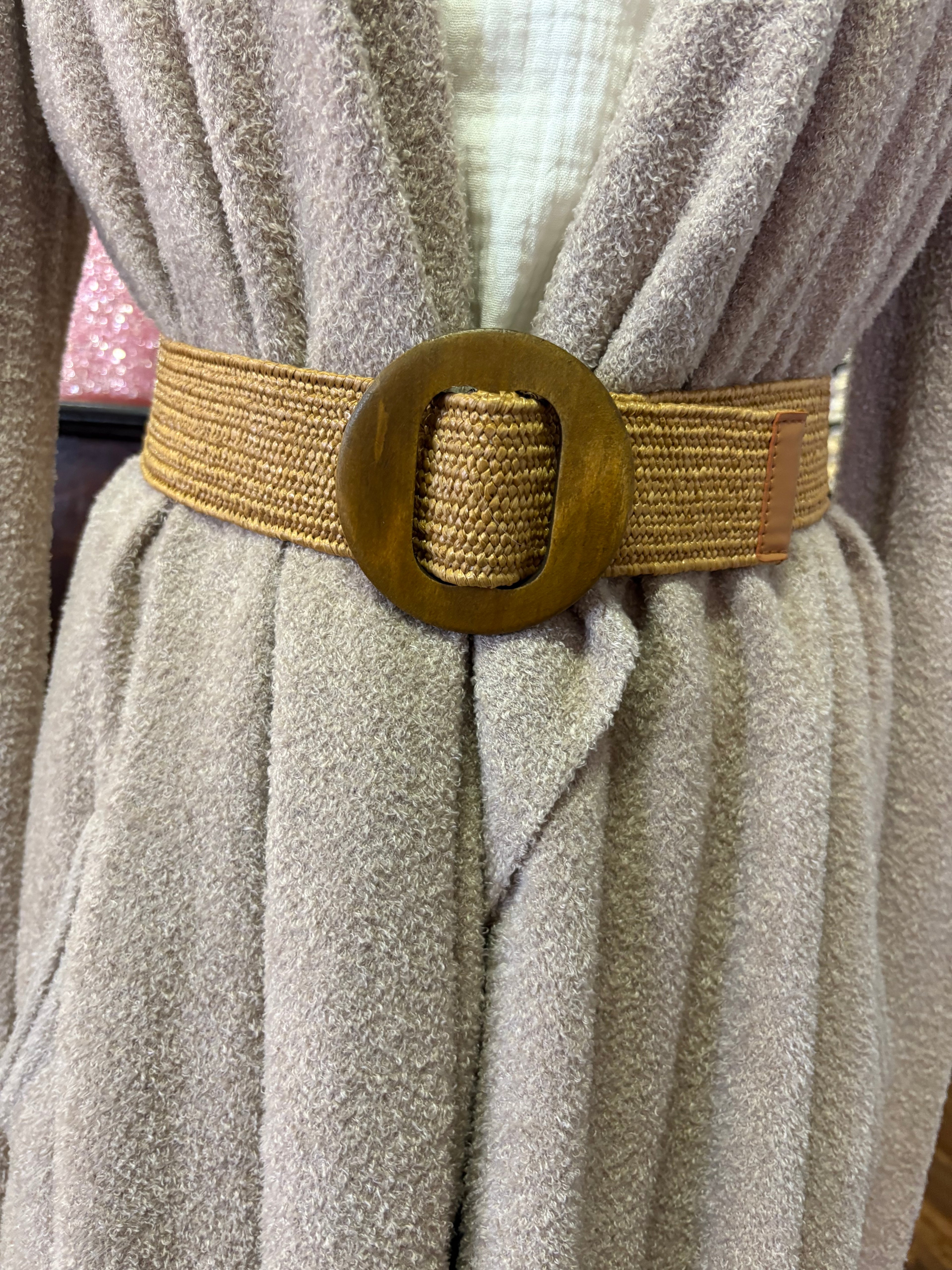 Wooden Circle Buckle Straw Belt