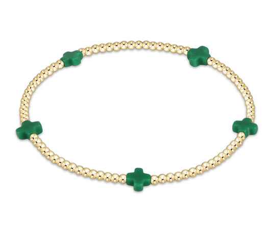Signature Cross Small Gold Pattern 2MM Bead Bracelet - Emerald