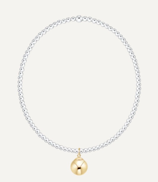Classic Sterling Mixed Metal 2mm Beaded Bracelet 8mm Gold Charm
