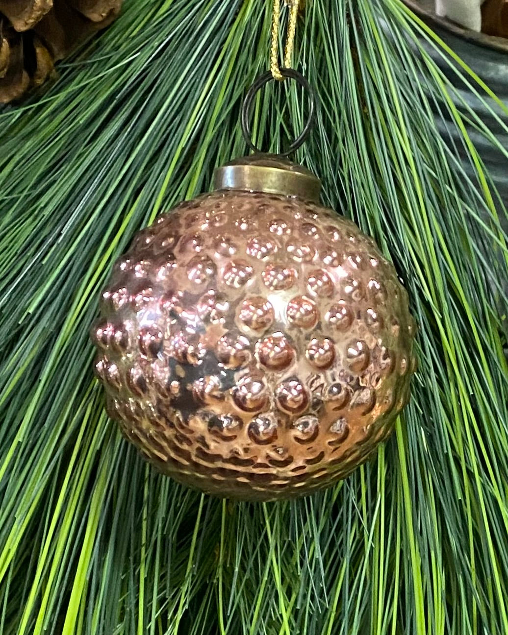 Round Hobnail Rose Mercury Glass Ornament