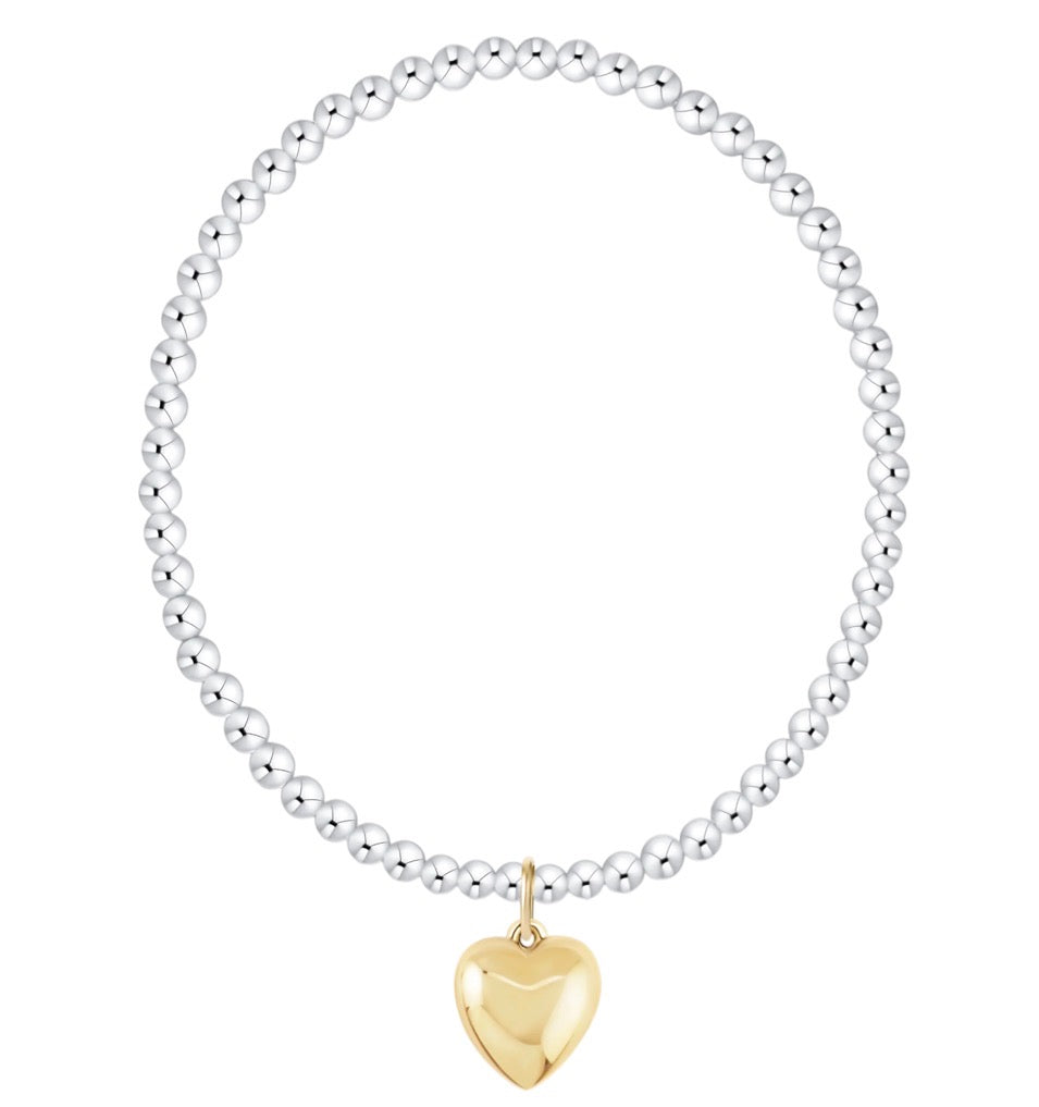 Classic Mixed Metal 3mm Beaded Bracelet Love Plush Gold Charm