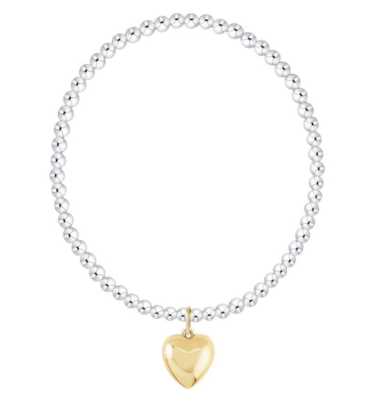 Classic Mixed Metal 3mm Beaded Bracelet Love Plush Gold Charm